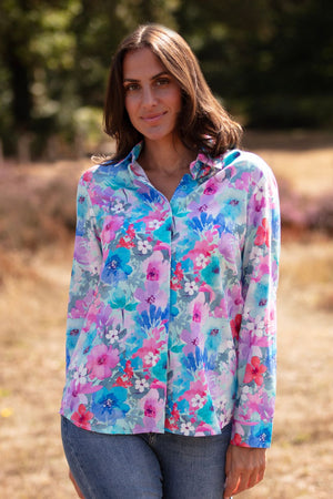 Flowery long tunic shirt