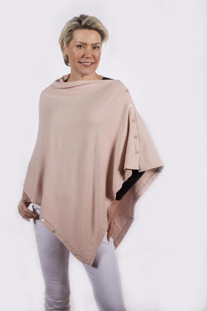 Classic Button Cashmere Poncho - Pink Avocet
