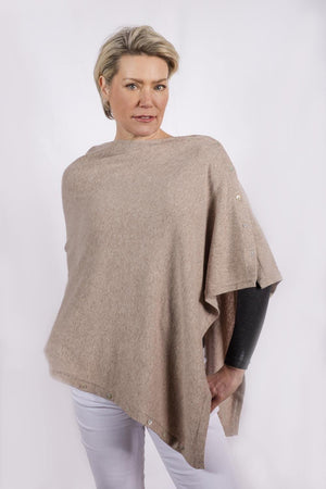 Classic Button Cashmere Poncho - Pink Avocet