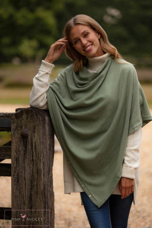 Classic Button Cashmere Poncho - Pink Avocet