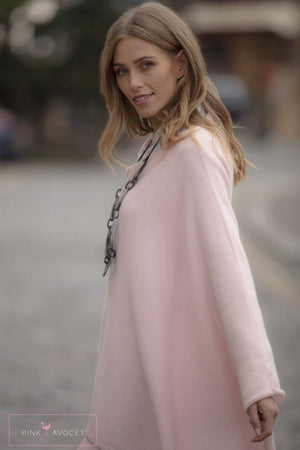 Classic Button Cashmere Poncho - Pink Avocet