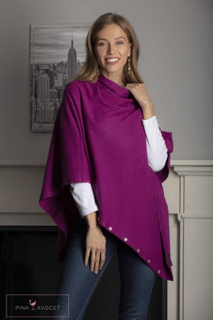 Classic Button Cashmere Poncho - Pink Avocet