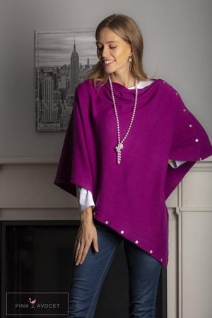 Classic Button Cashmere Poncho - Pink Avocet