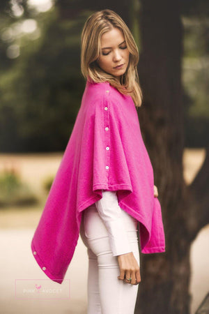 Classic Button Cashmere Poncho - Pink Avocet