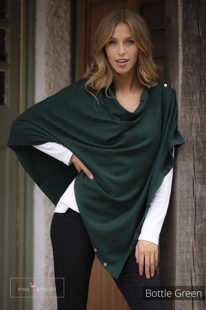 Classic Button Cashmere Poncho - Pink Avocet