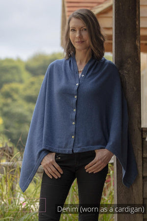 Classic Button Cashmere Poncho - Pink Avocet