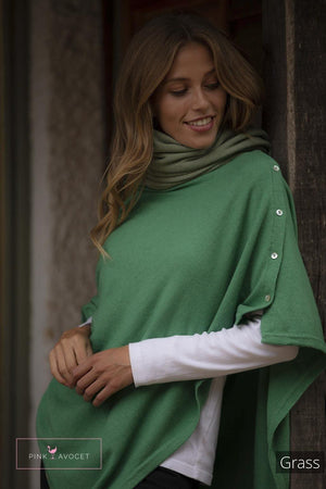Classic Button Cashmere Poncho - Pink Avocet