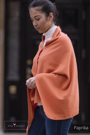 Classic Button Cashmere Poncho - Pink Avocet