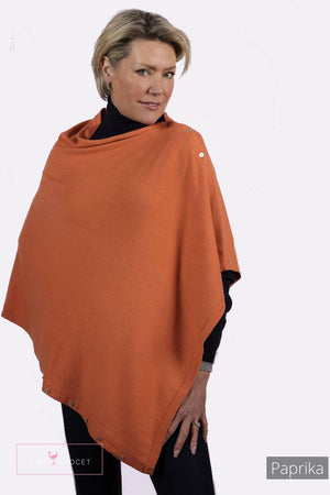 Classic Button Cashmere Poncho - Pink Avocet