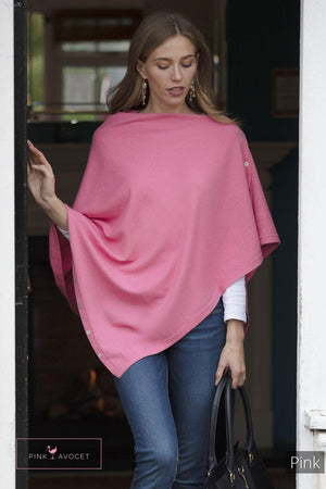 Classic Button Cashmere Poncho - Pink Avocet