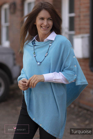 Classic Button Cashmere Poncho - Pink Avocet