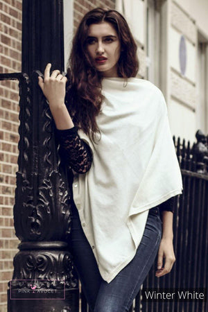 Classic Button Cashmere Poncho - Pink Avocet