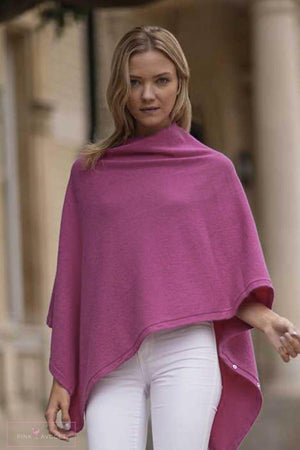 Classic Button Cashmere Poncho - Pink Avocet