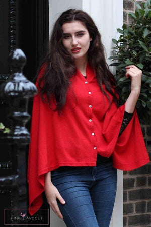 Classic Button Cashmere Poncho - Pink Avocet