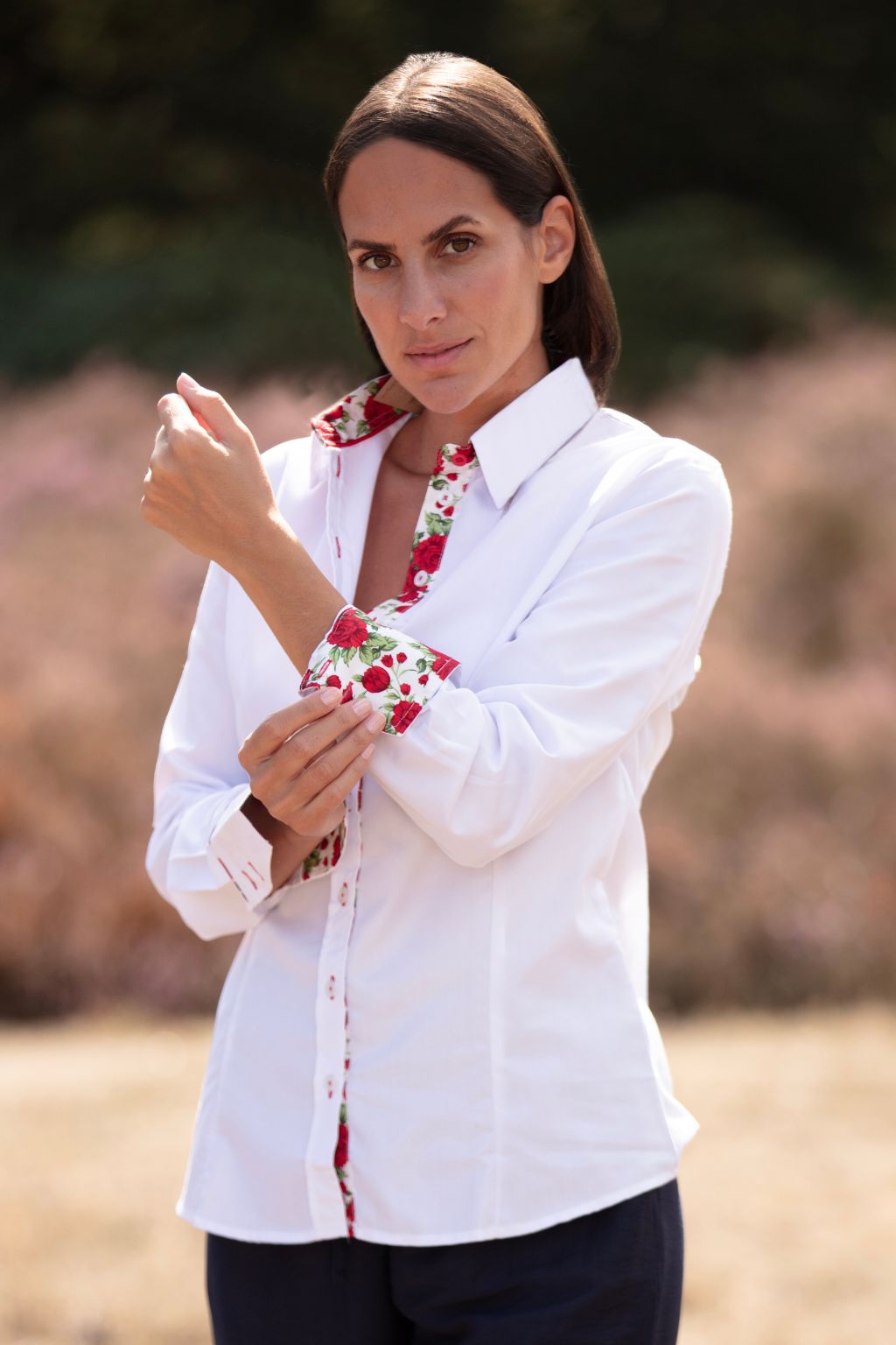 White cotton shirt with Rose accent