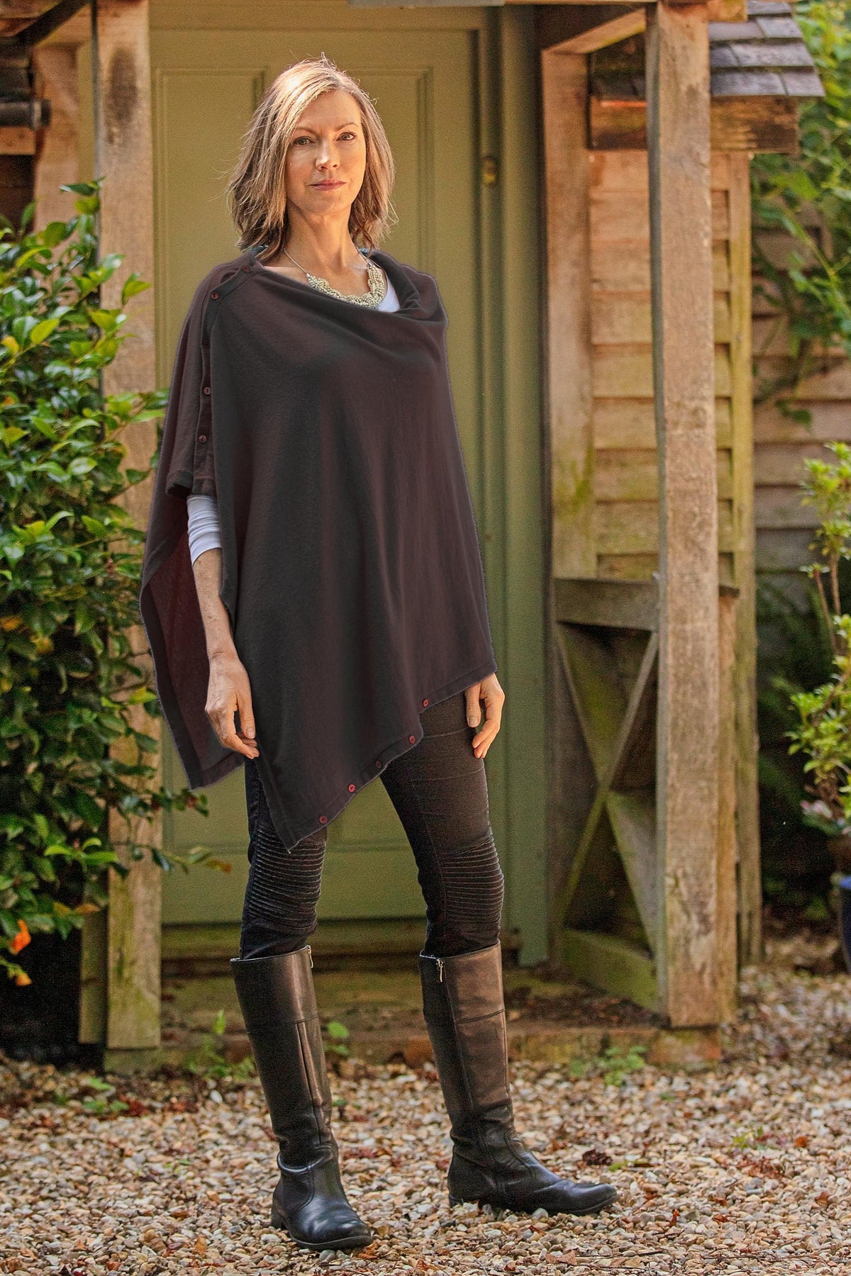 Classic Button Cashmere Poncho