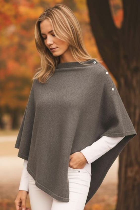 Classic Button Cashmere Poncho