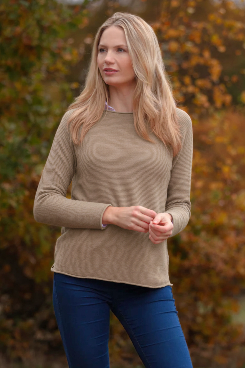 Ribbed Sweater Boat Neck