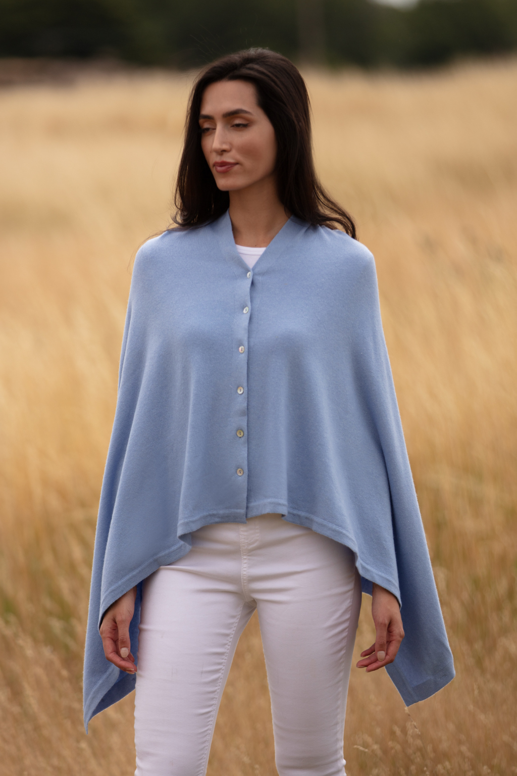 Classic Button Poncho Cashmere and Silk Wear 6 Ways Pink Avocet