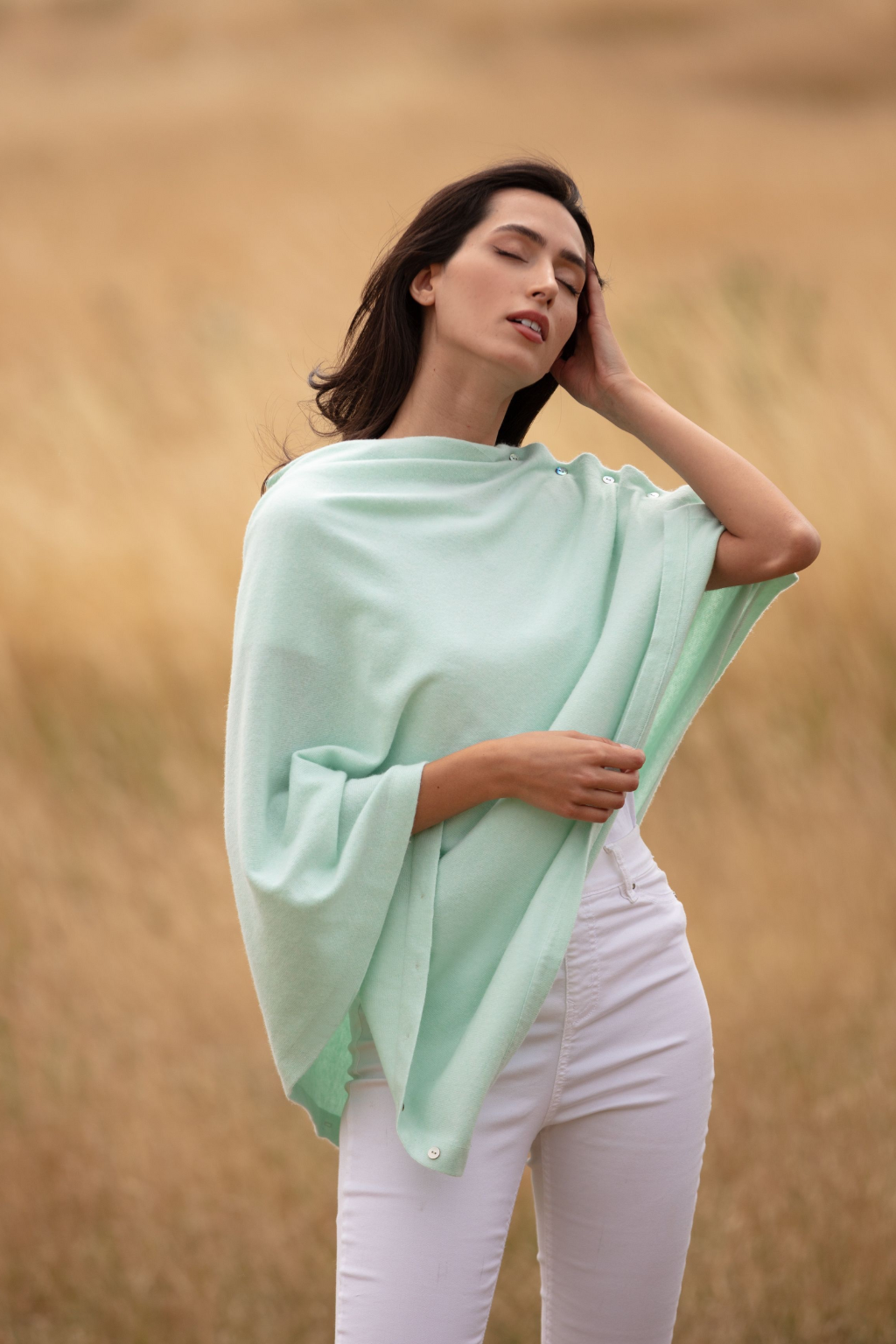 Classic Button Poncho Cashmere and Silk Wear 6 Ways Pink Avocet