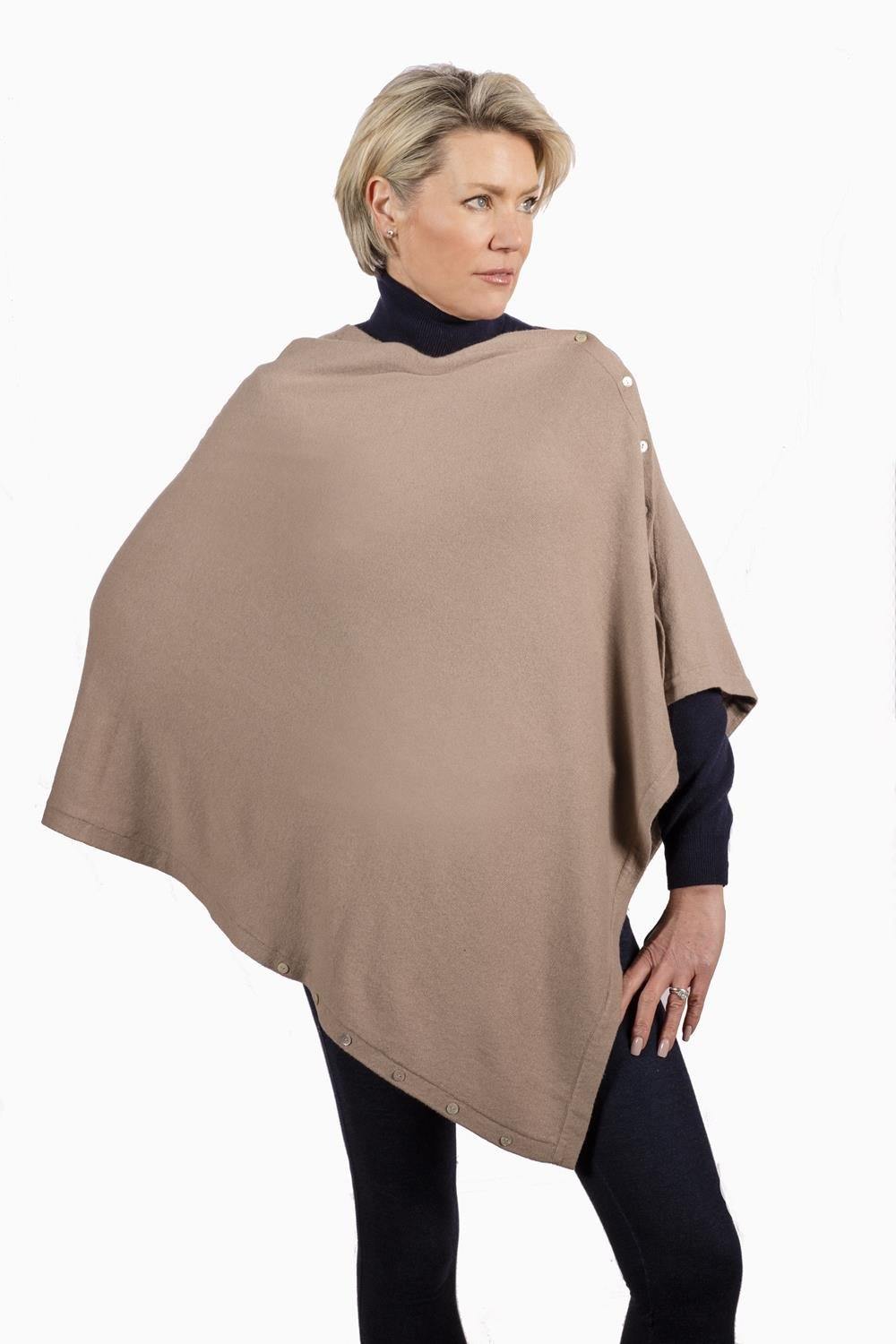 Classic Button Cashmere Poncho - Pink Avocet