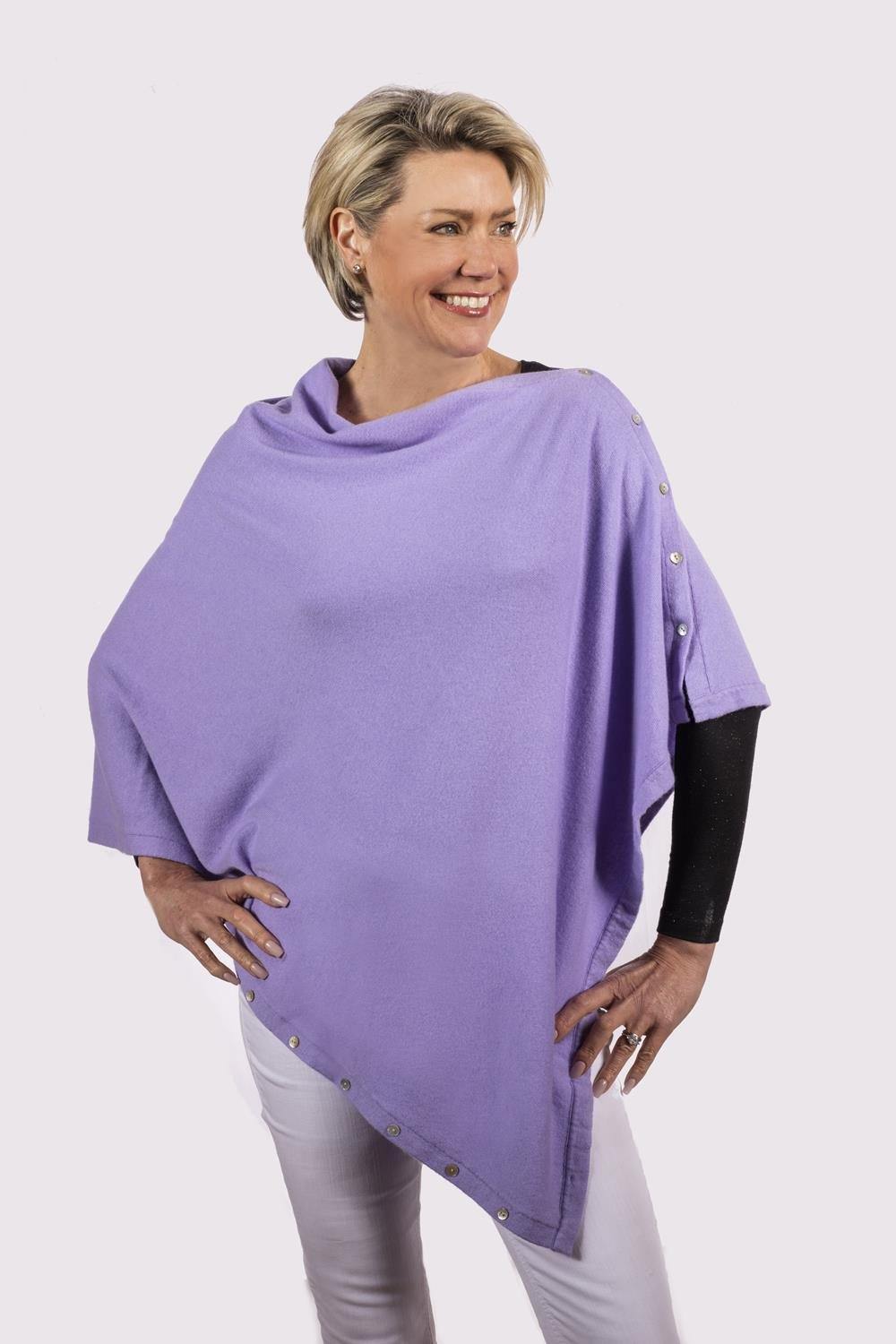 Classic Button Cashmere Poncho - Pink Avocet