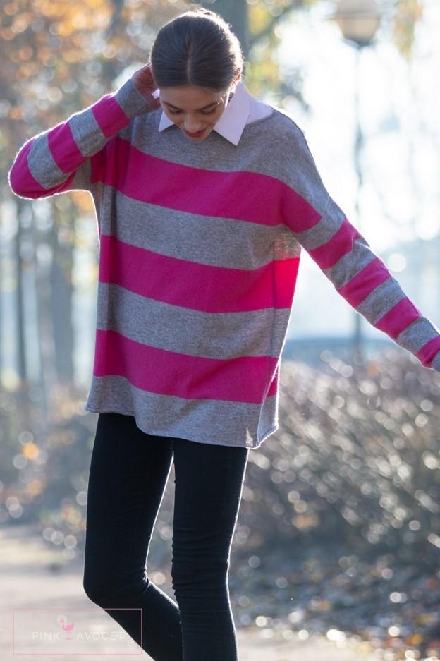 Stripey Boat-neck Jersey - Pink Avocet
