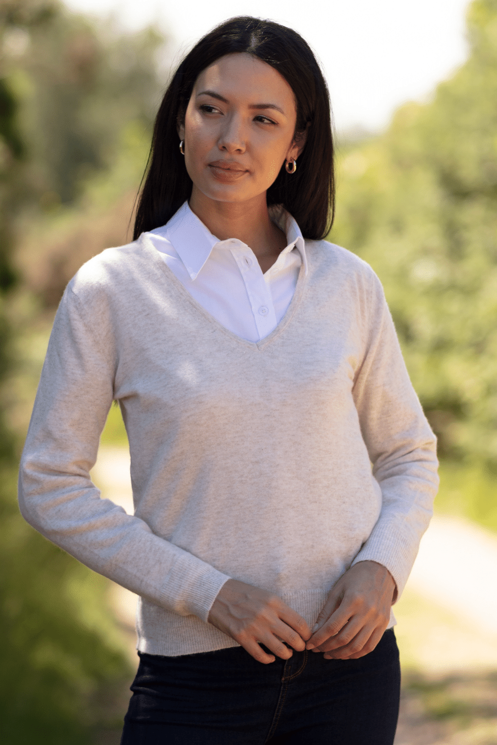 Low V Neck Ladies Cashmere Jersey