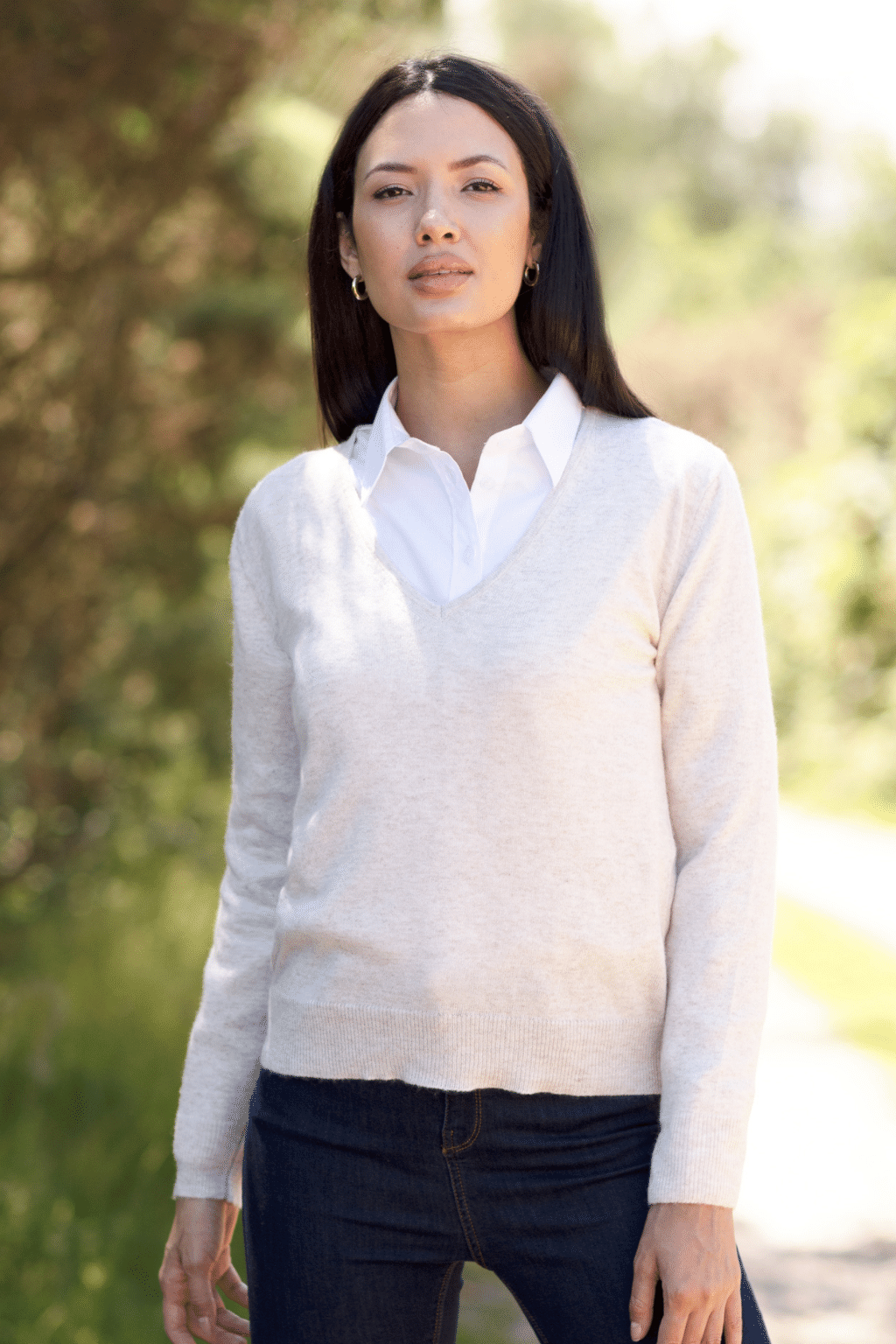 Low V Neck Ladies Cashmere Jersey