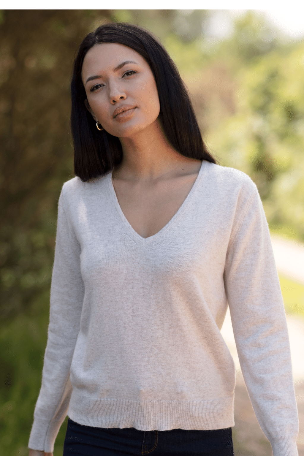 Low V Neck Ladies Cashmere Jersey