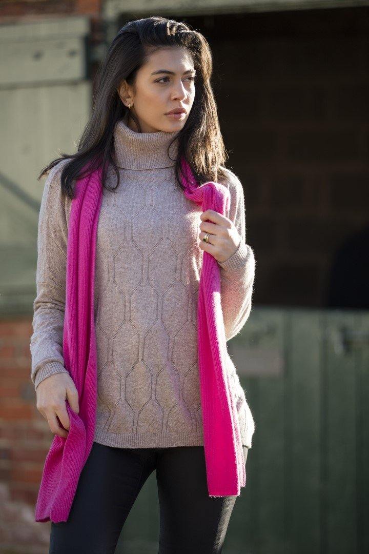 Cashmere Ribbed Scarf - Pink Avocet
