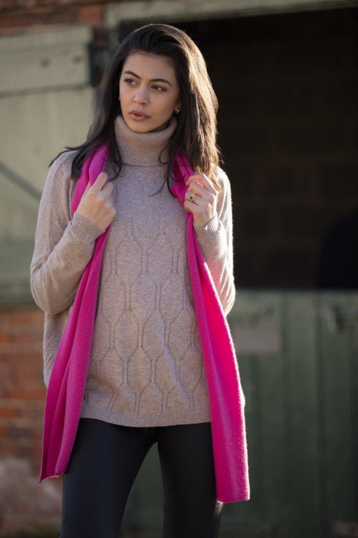 Cashmere Ribbed Scarf - Pink Avocet