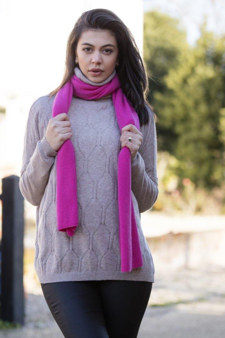 Cashmere Ribbed Scarf - Pink Avocet