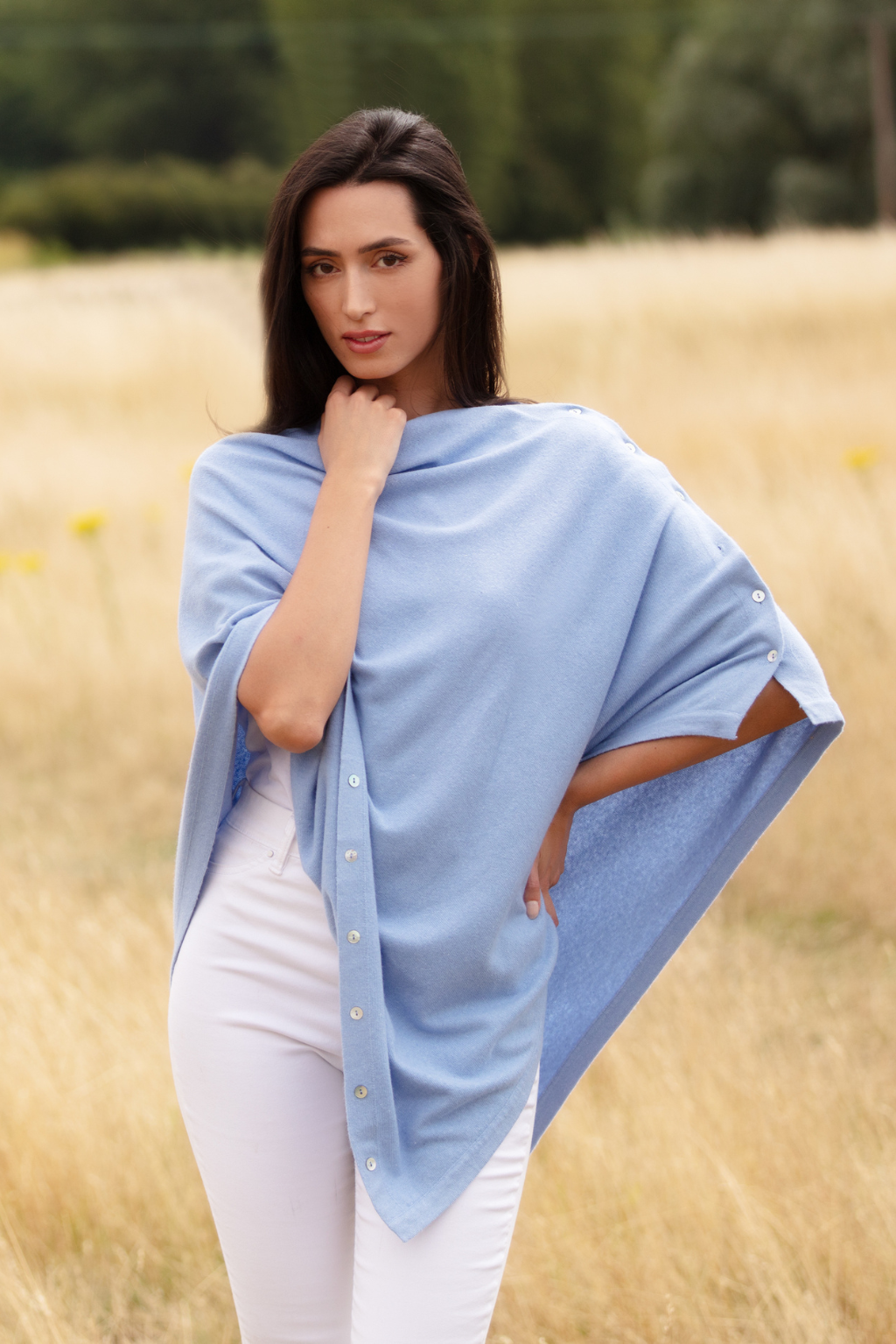 Classic Button Poncho Cashmere and Silk Wear 6 Ways Pink Avocet