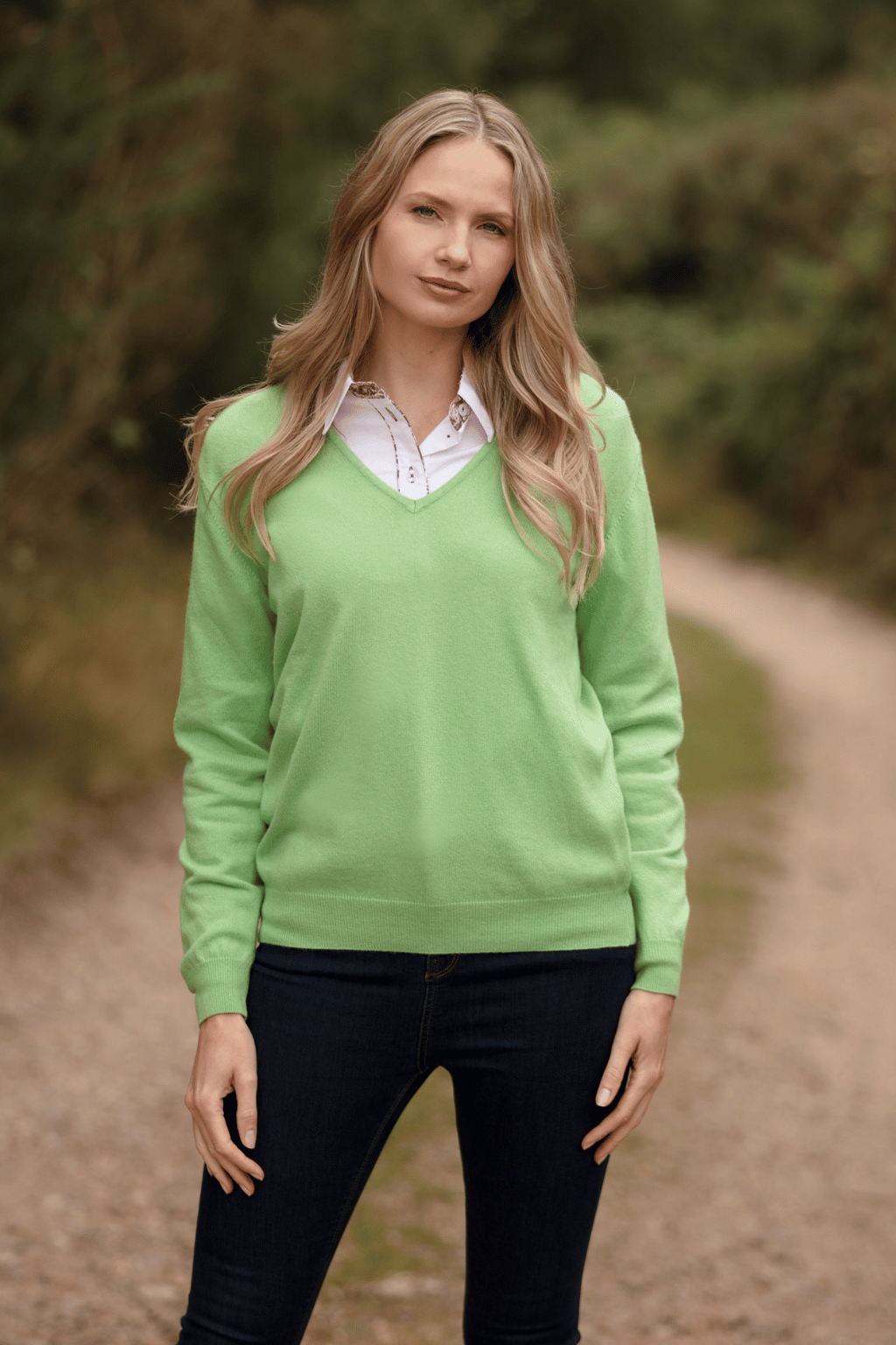 Low V Neck Ladies Cashmere Jersey