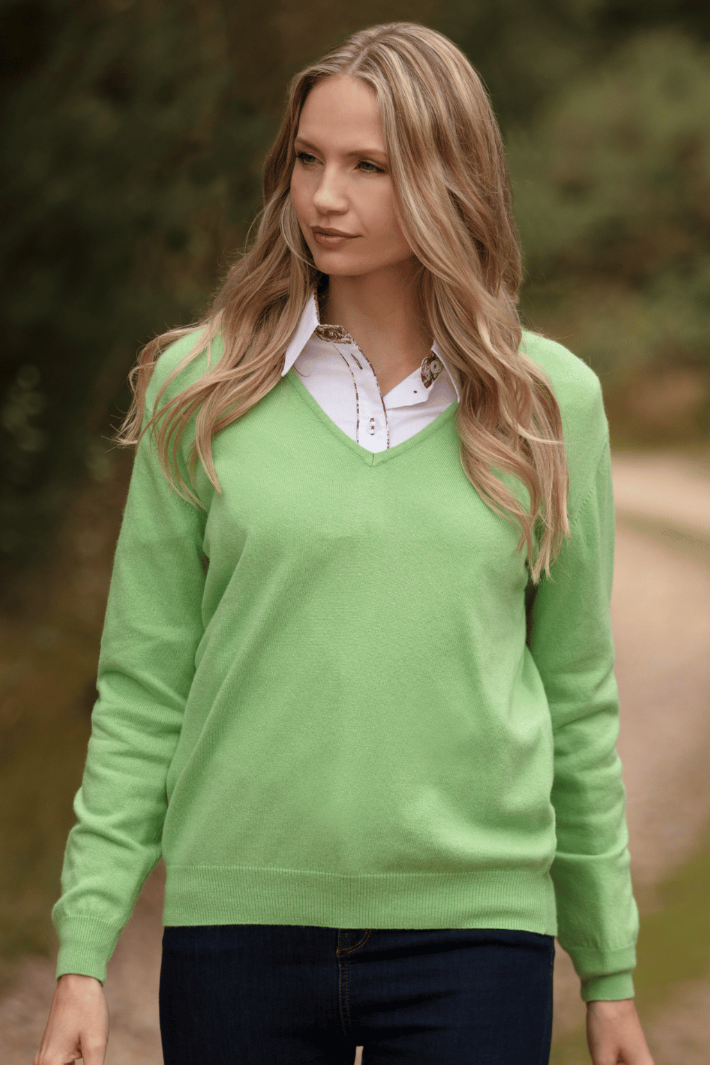 Low V Neck Ladies Cashmere Jersey