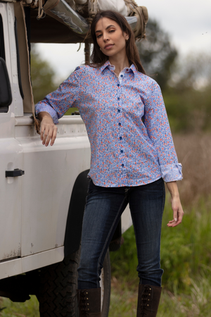 Blue and Red Stretchy Cotton Shirt