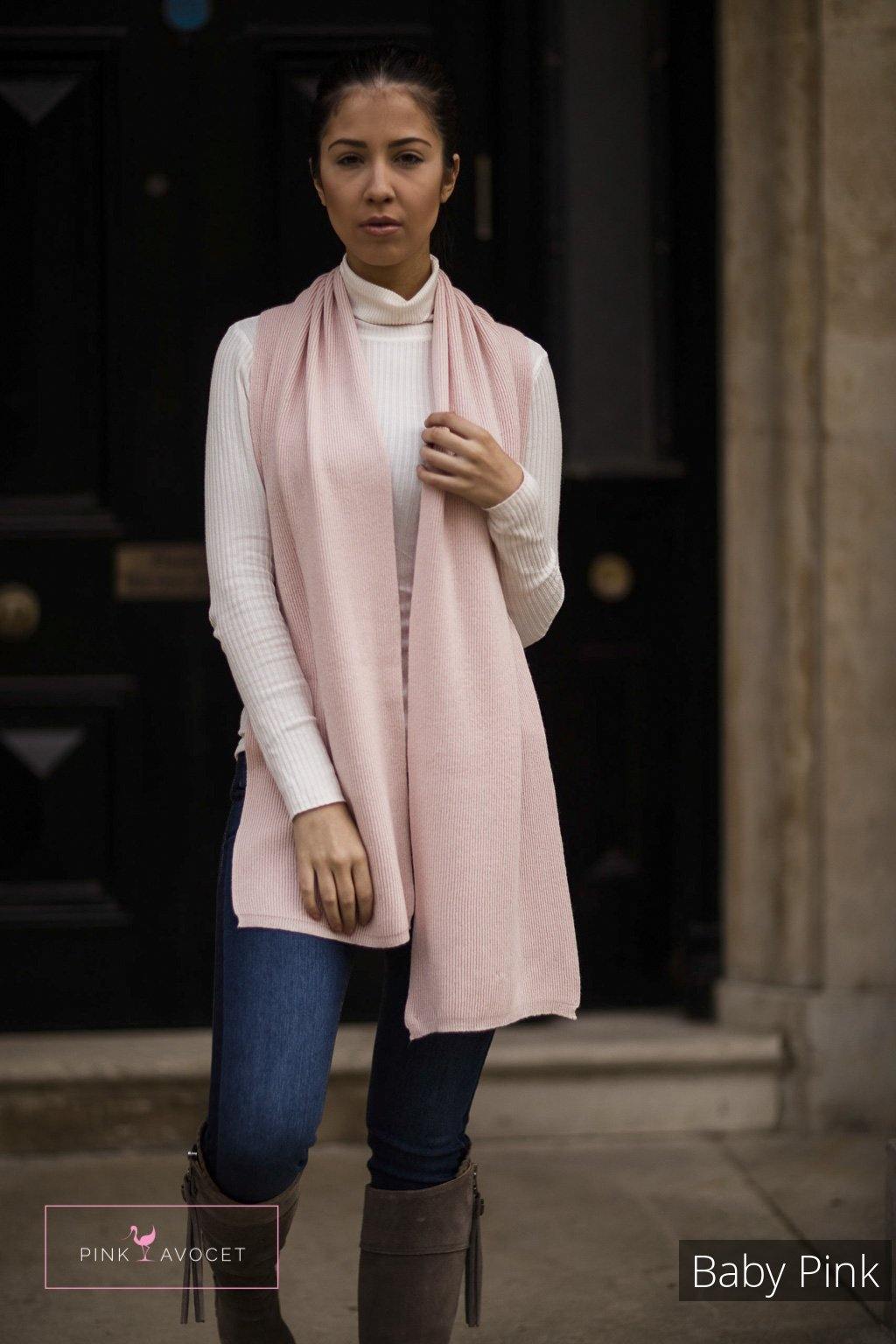 Cashmere Ribbed Scarf - Pink Avocet