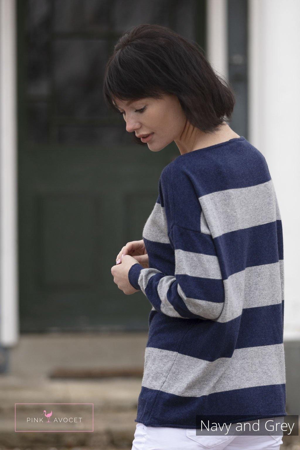 Stripey Boat-neck Jersey - Pink Avocet