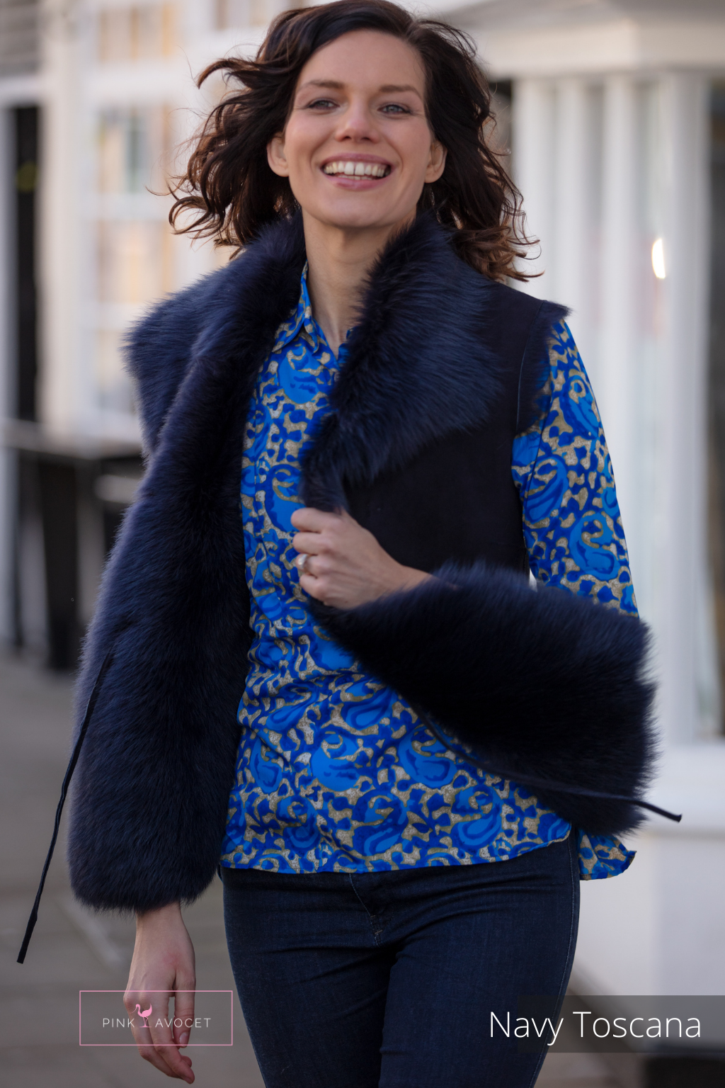 Navy fur hotsell gilet women's