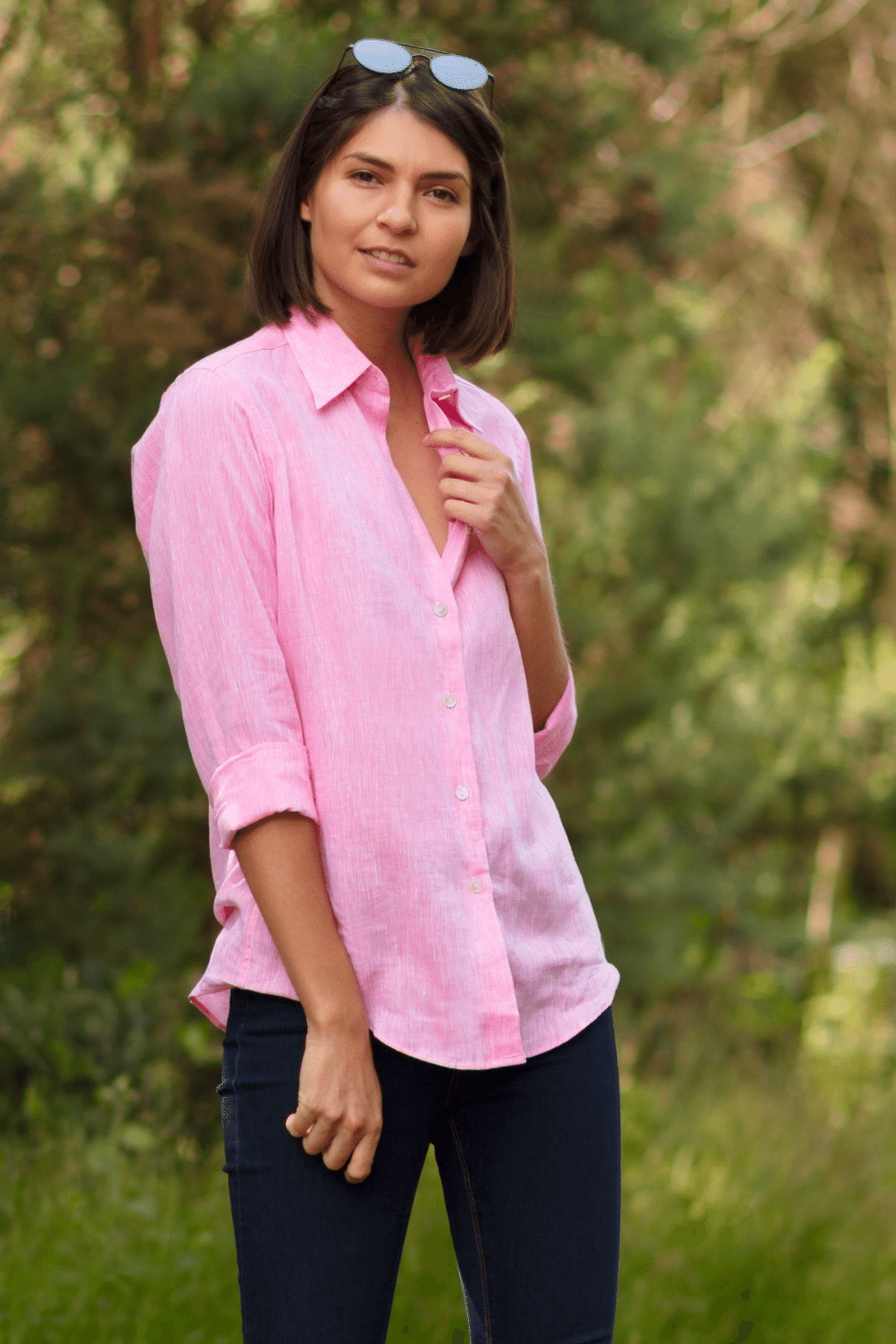 Pink linen shirt womens online