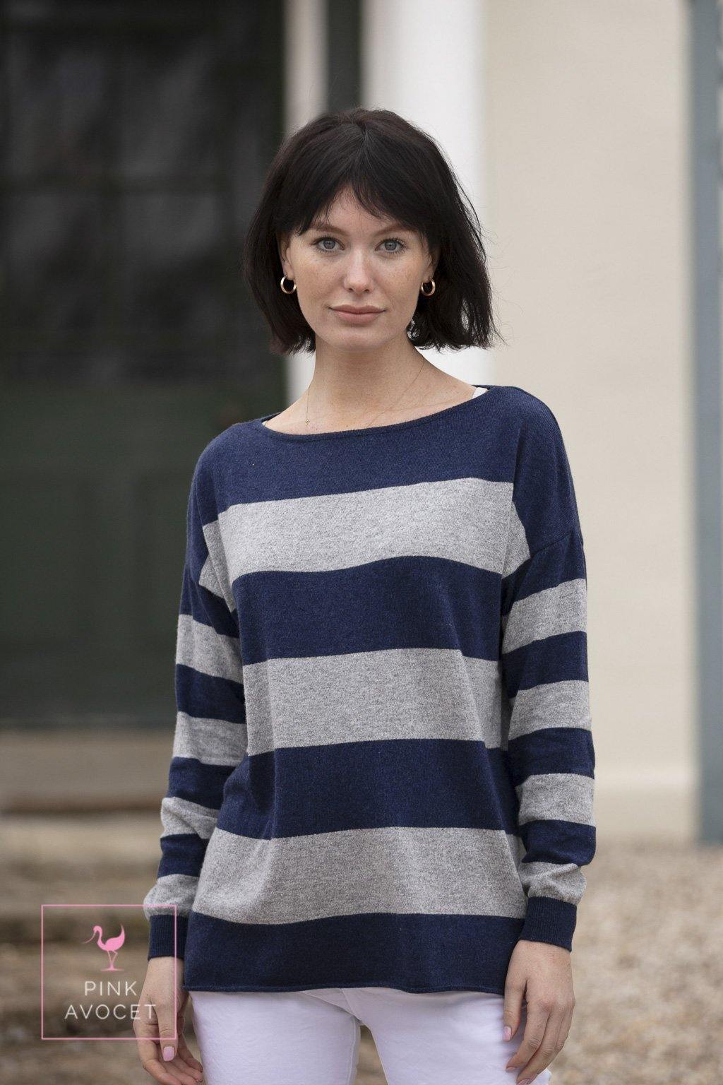 Stripey Boat-neck Jersey - Pink Avocet