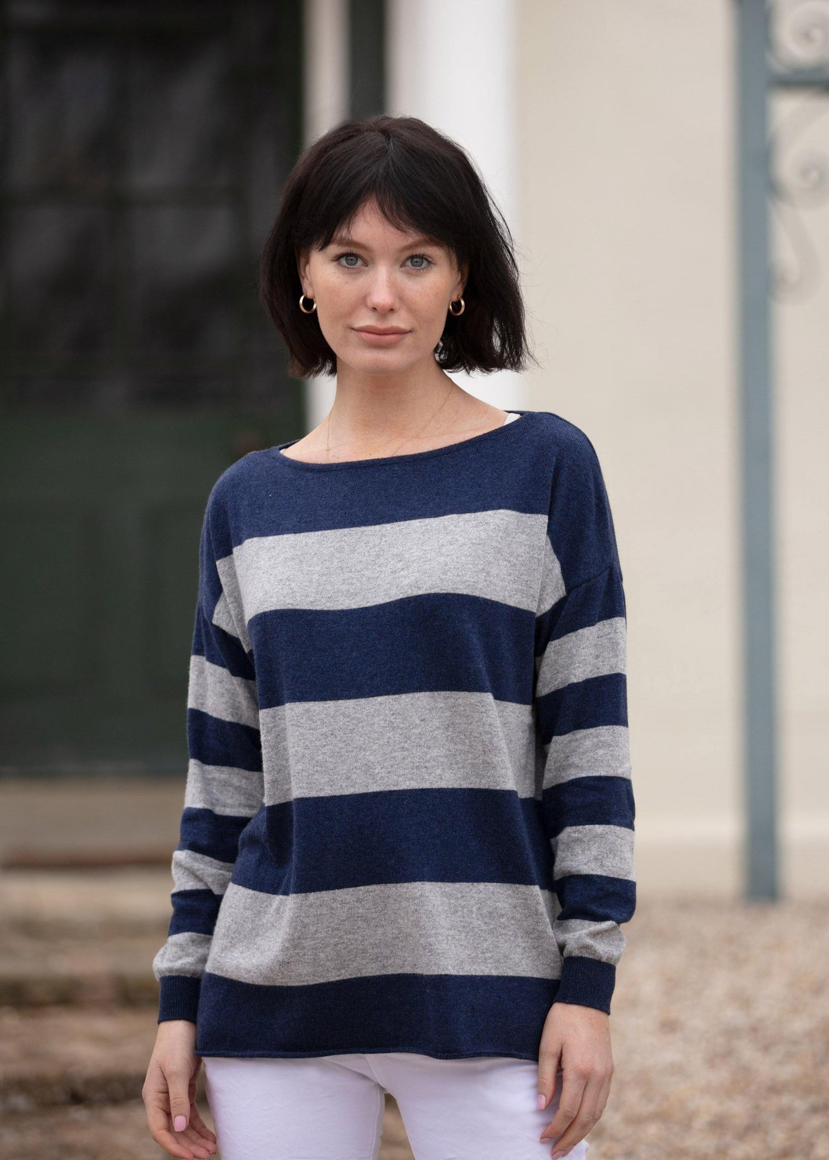 Stripey Boat-neck Jersey - Pink Avocet