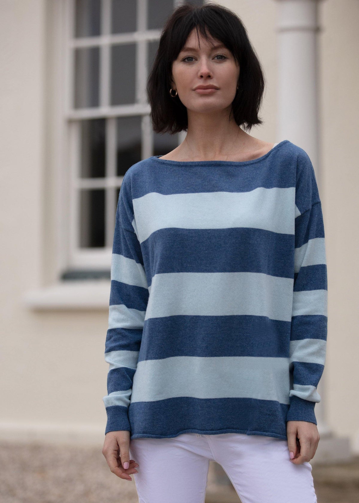 Stripey Boat-neck Jersey - Pink Avocet