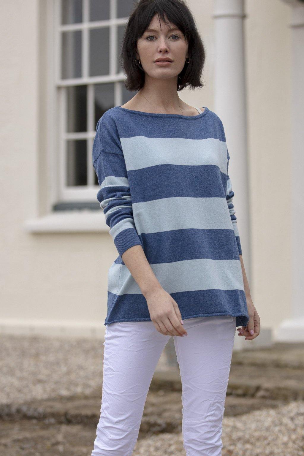 Stripey Boat-neck Jersey - Pink Avocet