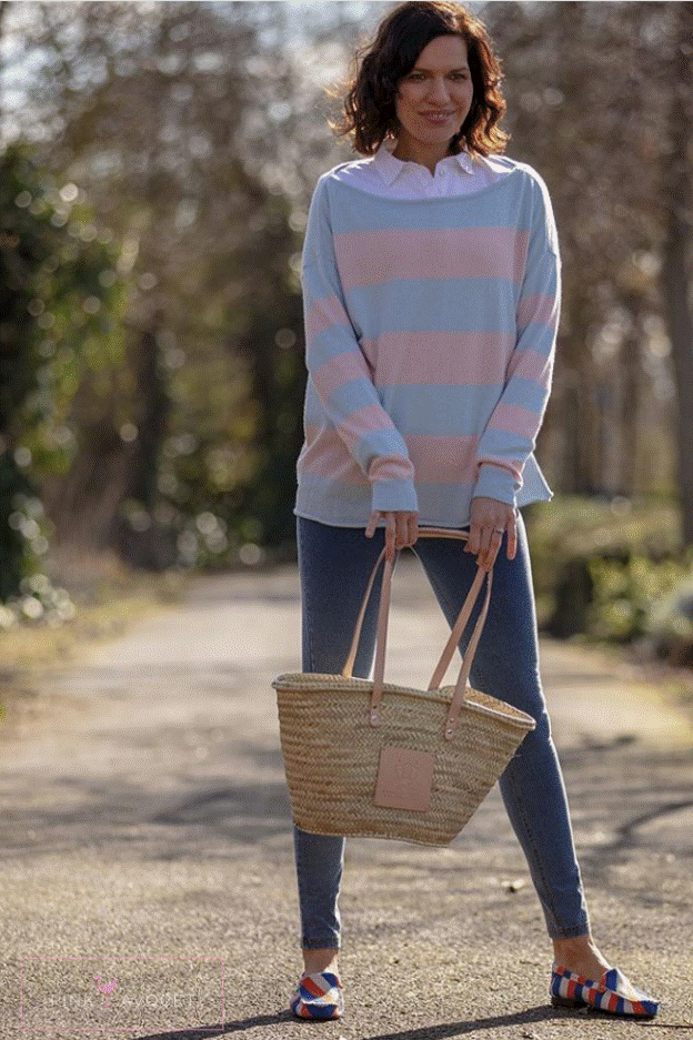 Stripey Boat-neck Jersey - Pink Avocet